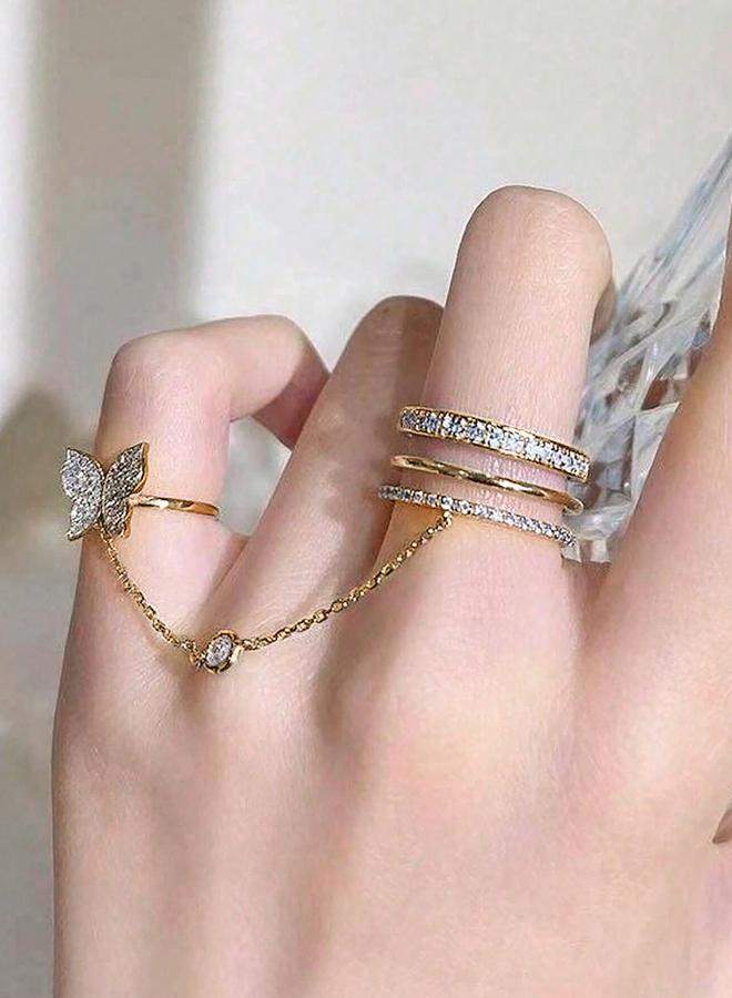 Styli Embellished Rings with Butterfly Chain Detail - Image 3