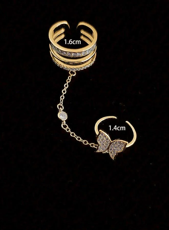 تايك تو Take Two Embellished Rings with Butterfly Chain Detail