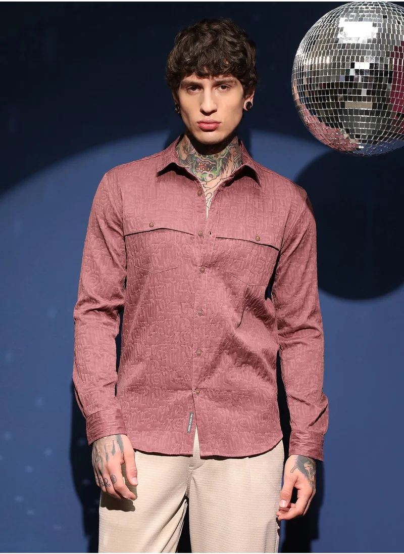 كامبوس سوترا Men's Rouge Pink Aztec-Tactile Modular Shirt For Casual Wear | Spread Collar | Long Cuffed Sleeves | Button Closure | Shirt Crafted With Comfort Fit For Everyday Wear