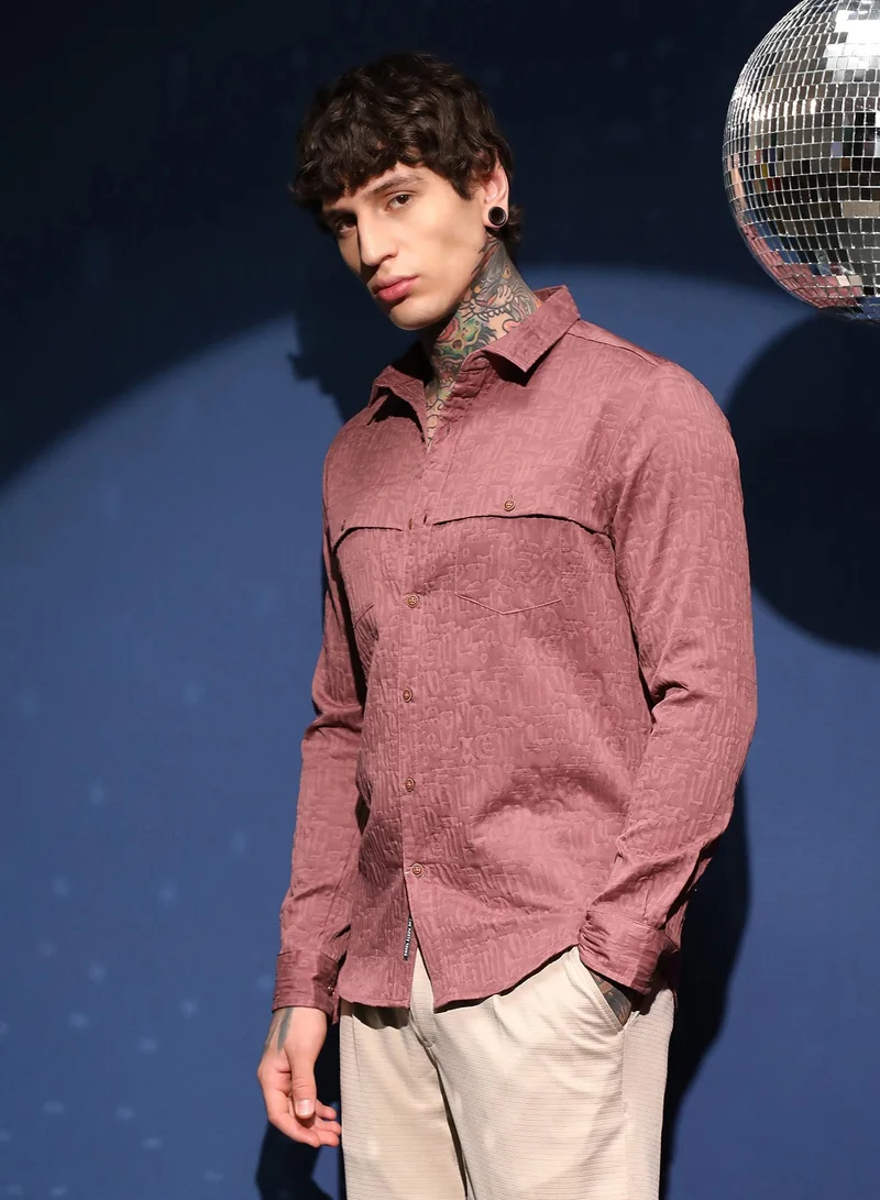 Campus Sutra Men's Rouge Pink Aztec-Tactile Modular Shirt For Casual Wear | Spread Collar | Long Cuffed Sleeves | Button Closure | Shirt Crafted With Comfort Fit For Everyday Wear