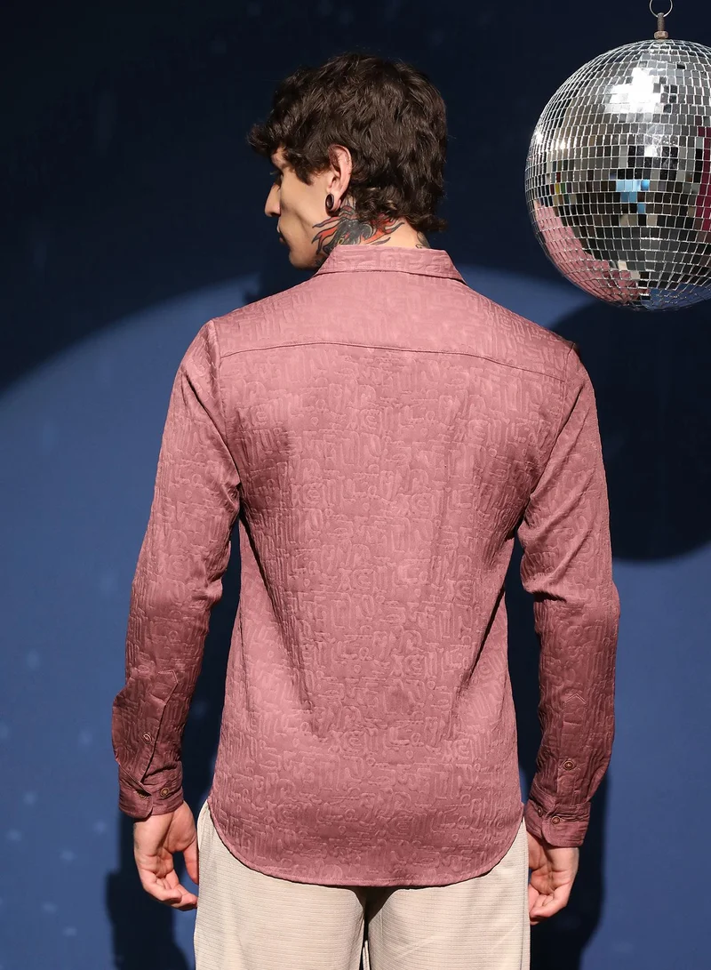 Campus Sutra Men's Rouge Pink Aztec-Tactile Modular Shirt For Casual Wear | Spread Collar | Long Cuffed Sleeves | Button Closure | Shirt Crafted With Comfort Fit For Everyday Wear