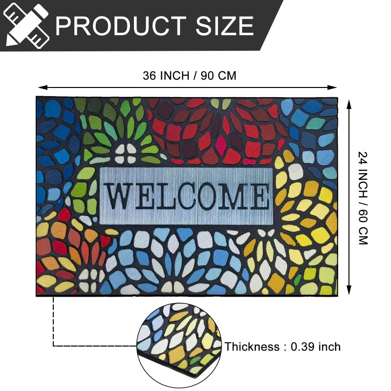 CHICHIC Colorful Welcome Door Mat, Welcome Mat 24x 36 Inch Front Doormat Outdoors for Home Entrance Outdoors Mats for Outside Entry Way Doormat, Heavy Duty Non Slip Rubber Back Low Profile - Image 3