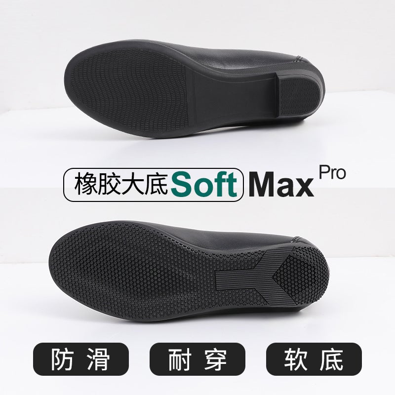 Cowhide Leather Work Shoes Women'S Black Spring New Soft Bottom Flat Shoes Chunky Heel High Heels Small Size Plus Size Women'S Shoes - Image 3