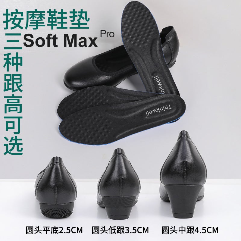 Cowhide Leather Work Shoes Women'S Black Spring New Soft Bottom Flat Shoes Chunky Heel High Heels Small Size Plus Size Women'S Shoes - Image 5