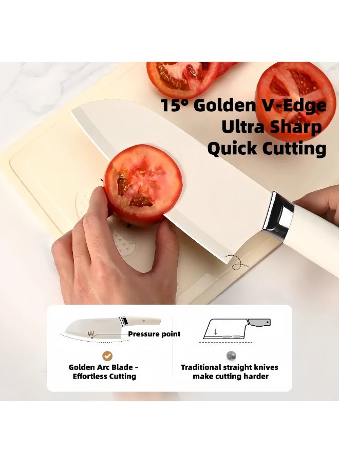 7-Piece Stainless Steel Kitchen Knife Set with Block Rust-Resistant Sharp Blades and Scissors White - Image 3