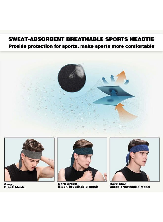 Braylin Headbands for Men, 3-Pack Men's Sweatband Head Ties, Breathable Cooling Sport Headbands for Tennis, Running, Cycling, Martial Arts or Fitness, Moisture Wicking Non Slip - Image 2