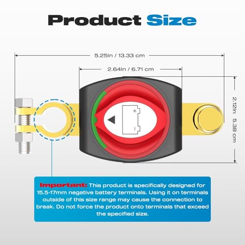 Malictele Top Post Battery Disconnect Switch, Malictele On/Off 275A Negative Battery Quick Disconnect 12-48V Heavy Duty Kill Switch for Car, Vehicle, RV and Boat - Image 2