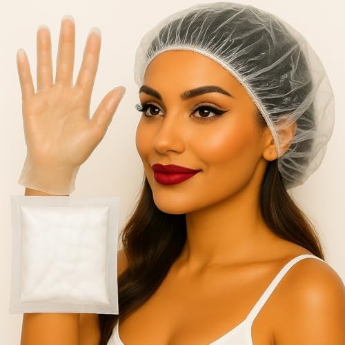Adbeni Disposable Transparent Gloves 100 Pcs & Shower Caps 50 Pcs | Waterproof, Latex-Free | For Hair Coloring, Food Handling, Cleaning, Kitchen, Bath & Salon | One Size Fits Most - Image 1