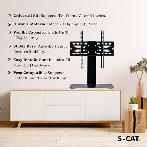 S-CAT Table Top TV Stand for 37-55 Inch LED TVs, Top Leg Stand Universal with Metal Base Adjustable TV Stand, LED TV Floor Stand for Desk/Table (Contact Customer Care for Difficulty in Installation) - Image 4