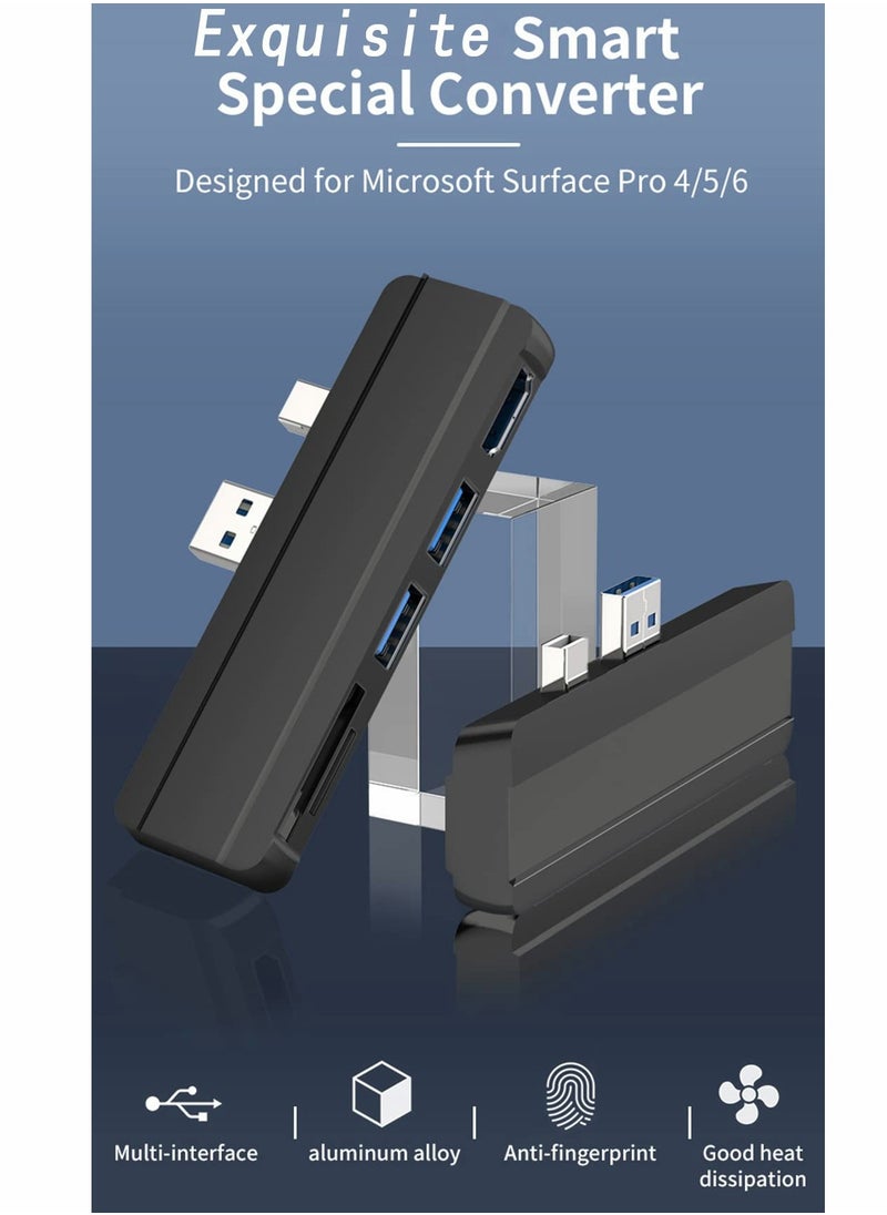 Excefore - Hub for Surface Pro 4/Pro 5/Pro 6 Docking Station USB 3.0x2 Adapter, SD TF Micro Memory Card Reader, 4K HDMI Port Microsoft 6/ 5/4（BLACK) - Image 1