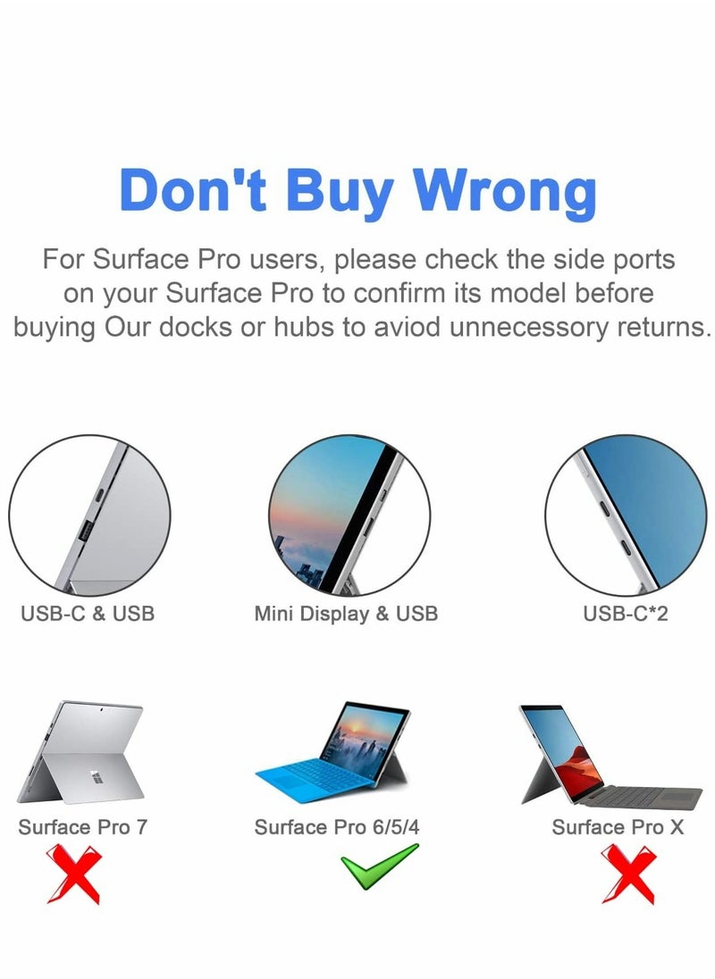 Excefore - Hub for Surface Pro 4/Pro 5/Pro 6 Docking Station USB 3.0x2 Adapter, SD TF Micro Memory Card Reader, 4K HDMI Port Microsoft 6/ 5/4（BLACK) - Image 1