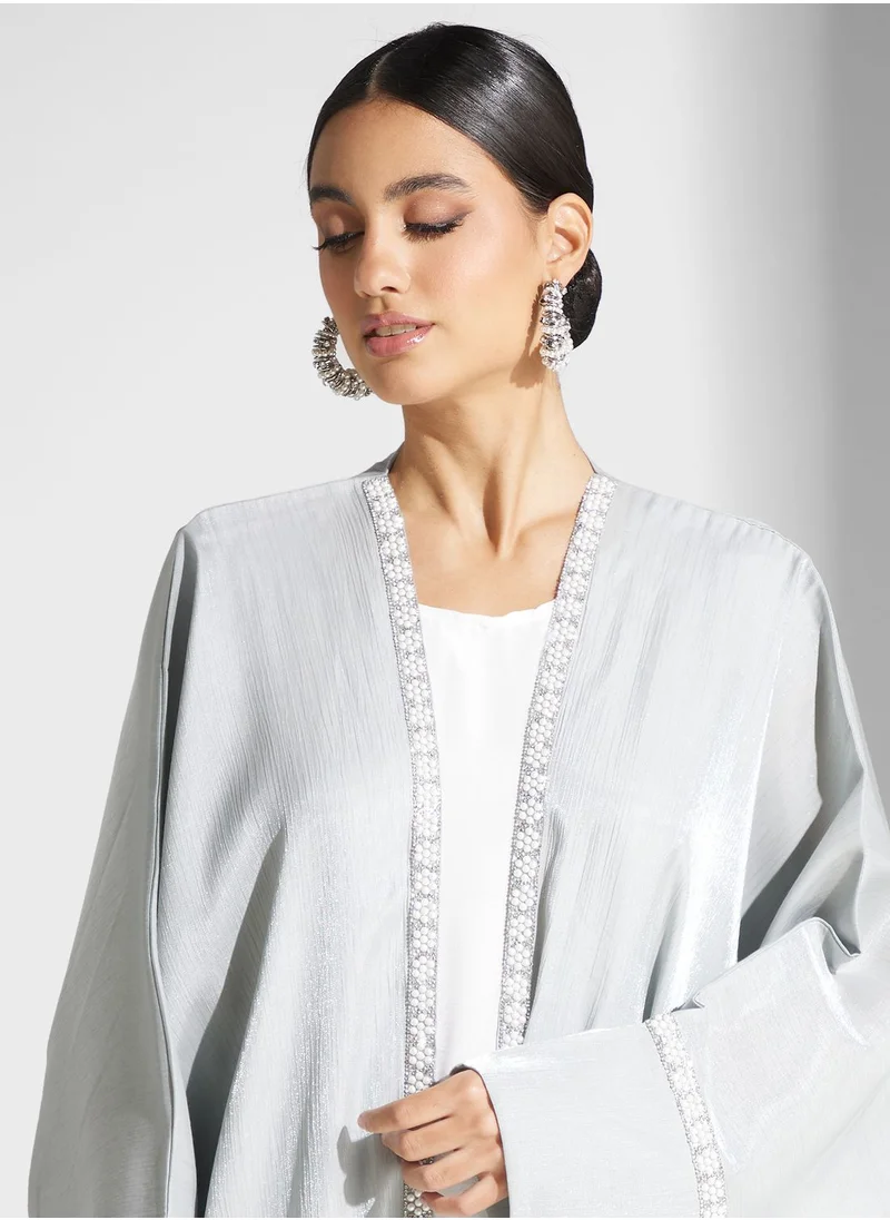 hayas closet Lace Detail Open Abaya