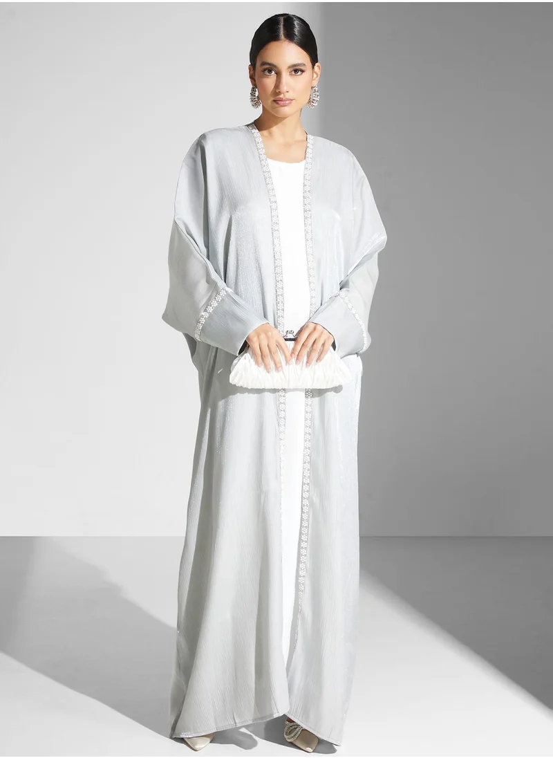 hayas closet Lace Detail Open Abaya