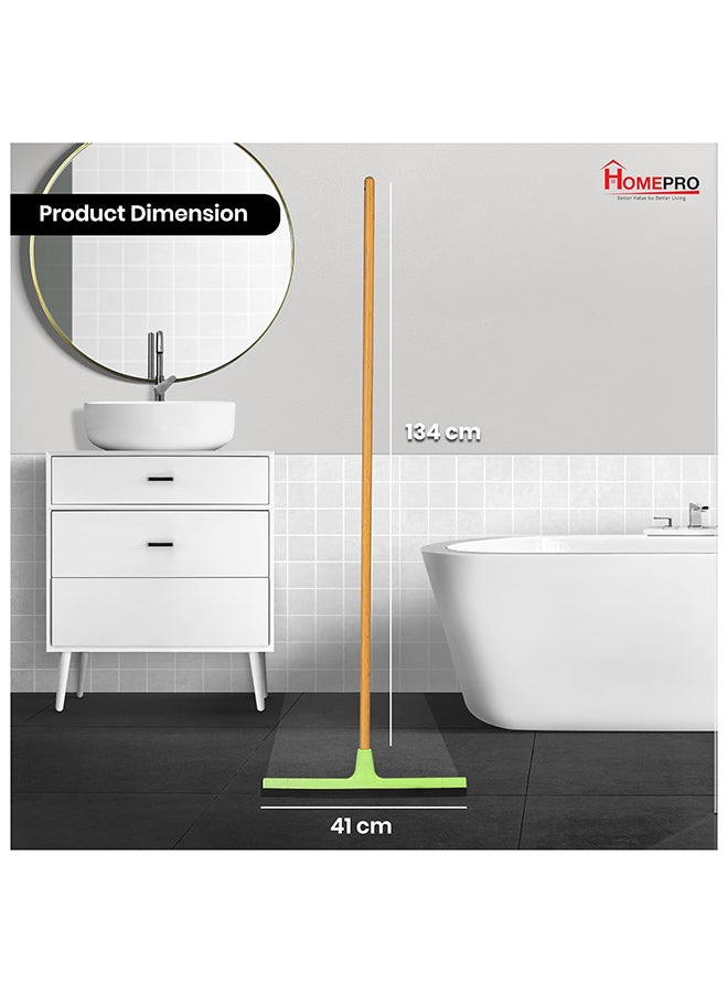 Home Pro هوم برو ممسحة أرضية من الخيزران متعددة الوظائف، أدوات تنظيف الأرضيات الثقيلة، ممسحة سحرية، مكشطة منزلية، مكنسة سحرية بشفرة مطاطية، مثالية للأرضيات الخشبية، والأرضيات البلاط، والحمام (أخضر) - Image 2