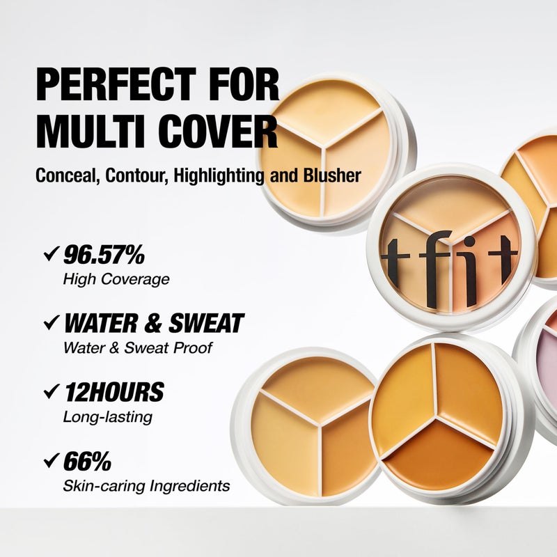 TFIT Multi-Use Pot Concealer - Triple Palette | High-Pigmented, Full Coverage & Crease-Proof | Korean Concealer for Dark Circles, Redness & Blemishes (01 Neutral, 0.52 Oz) - Image 2