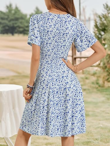 FENSACE Womens Summer Outfits V Neck Petite Country Concert Brunch Dress(White Blue Floral-63,Small) - Image 5