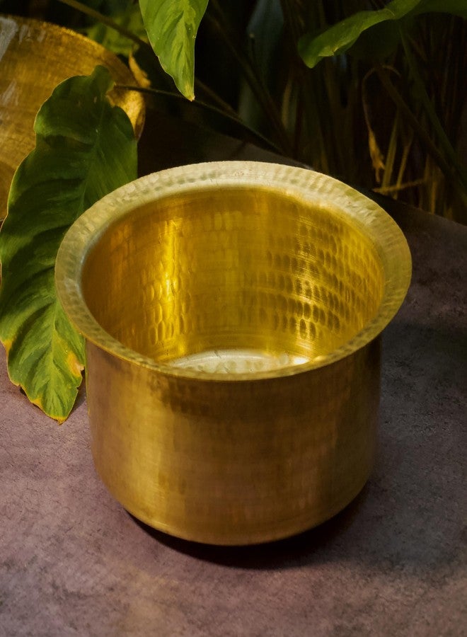Ambi Beautiful Pure Brass Traditional Hammered Patila - 3 LTS | | 100% Pure Brass Round Heavy Bottom | Hammered, Polished Tapeli/Patila/Bhagona | Golden Brass Handi - Image 1