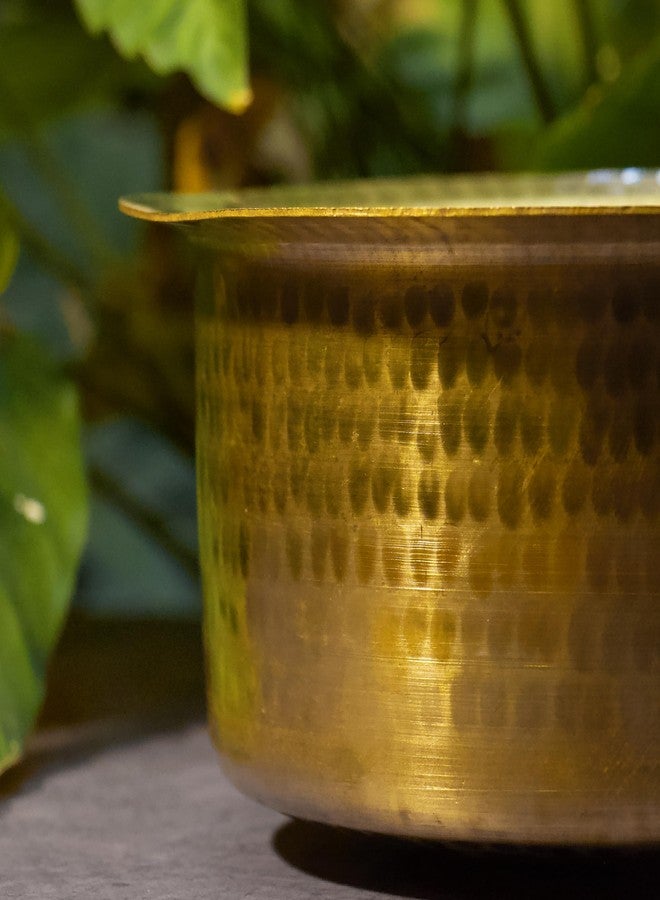 Ambi Beautiful Pure Brass Traditional Hammered Patila - 3 LTS | | 100% Pure Brass Round Heavy Bottom | Hammered, Polished Tapeli/Patila/Bhagona | Golden Brass Handi - Image 4