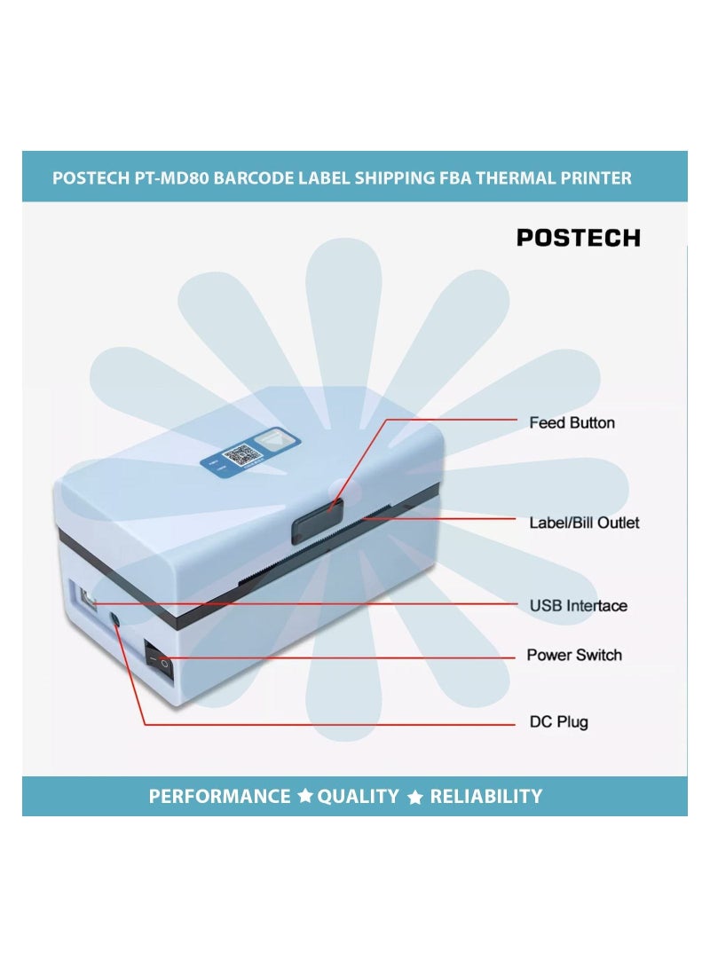 POSTECH [PT-MD80-BLUE] THERMAL LABEL PRINTER | LIGHT BLUE COLOR | PORTABLE | EASY TO CARRY | EASY TO USE | EASY TO PRINTING | MAX SIZE 3 INCH | FAST |... - Image 5