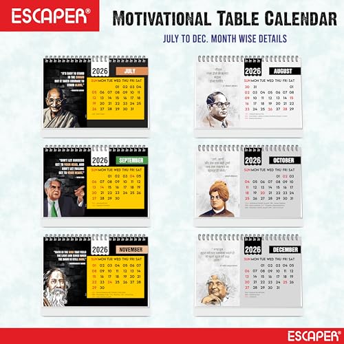 ESCAPER Inspirational 2026 Desk Calendar – Motivational Table Calendar Featuring International Famous Personalities, New Year Gift for Home & Office - Image 3