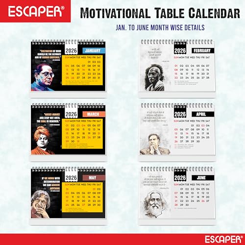 ESCAPER Inspirational 2026 Desk Calendar – Motivational Table Calendar Featuring International Famous Personalities, New Year Gift for Home & Office - Image 2
