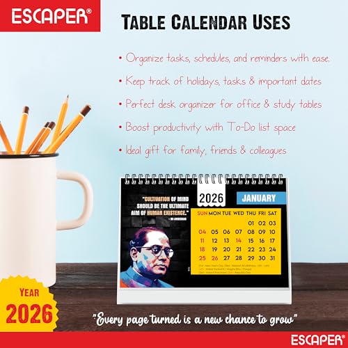 ESCAPER Inspirational 2026 Desk Calendar – Motivational Table Calendar Featuring International Famous Personalities, New Year Gift for Home & Office - Image 5