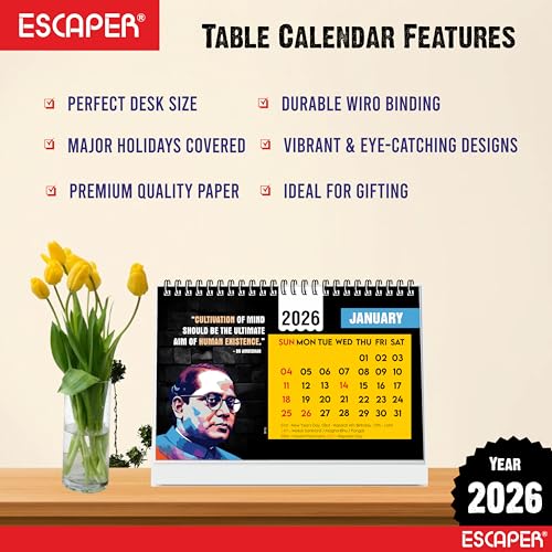 ESCAPER Inspirational 2026 Desk Calendar – Motivational Table Calendar Featuring International Famous Personalities, New Year Gift for Home & Office - Image 4