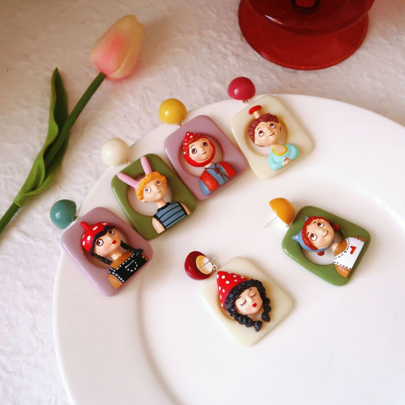 Vintage Handmade Cartoon Character Clip On Earrings Sterling Silver - Image 2