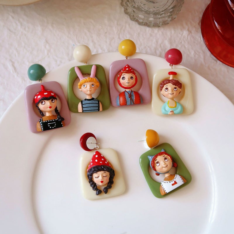Vintage Handmade Cartoon Character Clip On Earrings Sterling Silver - Image 1