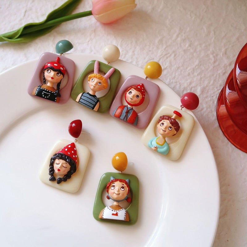 Vintage Handmade Cartoon Character Clip On Earrings Sterling Silver - Image 3