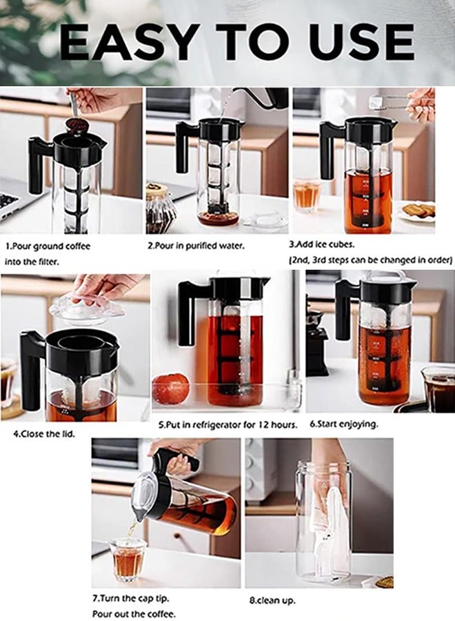 Garlo Cold Brew Coffee Maker, Iced Coffee Maker and Tea Brewer with Easy to Clean Reusable Mesh Filter Borosilicate Glass Pitcher 1.3L  - Image 4