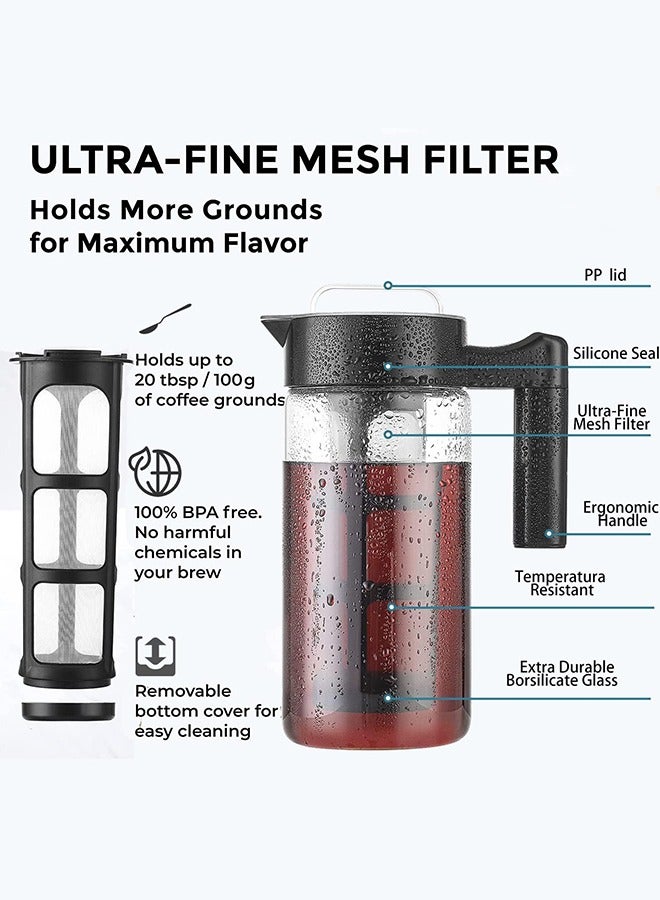 Garlo Cold Brew Coffee Maker, Iced Coffee Maker and Tea Brewer with Easy to Clean Reusable Mesh Filter Borosilicate Glass Pitcher 1.3L  - Image 2