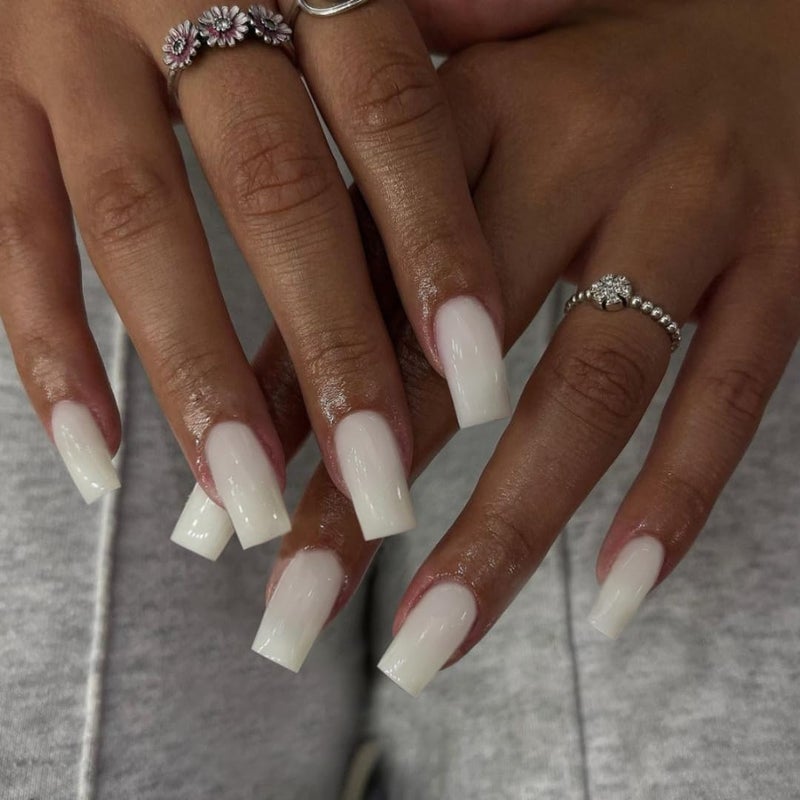 KQueenest Medium Long Press On Nails Coffin Nails Press Ons, Gloss Straight White Colored Long Fake Nails For Women, Solid Color Thick Gel Square Tip Nails Acrylic False Nails Set, 24 Pcs - Image 2