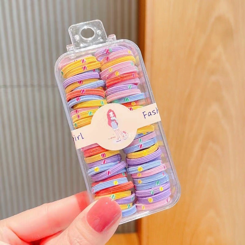 Generic Candy-Colored Kids Hair Ties Elastic Bands 4# flat belt small rubber band printing fruit (60 boxes)