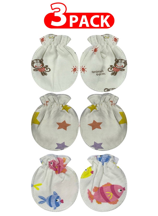 MARGOUN 3 Packs Newborn Baby Mittens Anti Scratch Baby Mittens No Scratch Mittens Baby Gloves for 0-6 Months Boys Girls Multicolour  - Image 1