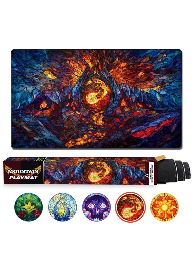 Katomula MTG Playmat, TCG Card Game Playmat, Stitched Edge, Non-Slip Rubber Bottom - 24 x 14 inch - Mountain - Image 1