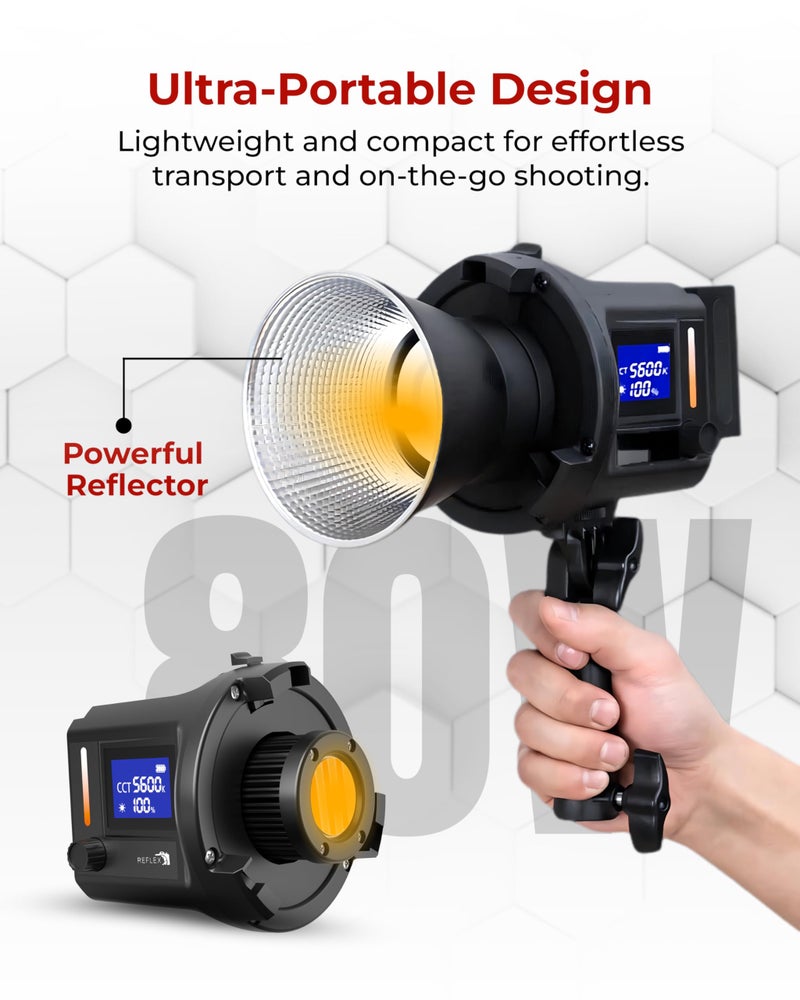 REFLEX CAMERA Professional 80W Handheld LED Photography Light â€“ Portable Studio Video Light, Continuous Lighting for Photography, Handheld LED Spotlight. 3200-5600K 18000lux/1m CRI97 12 Effects + RGB - Image 5