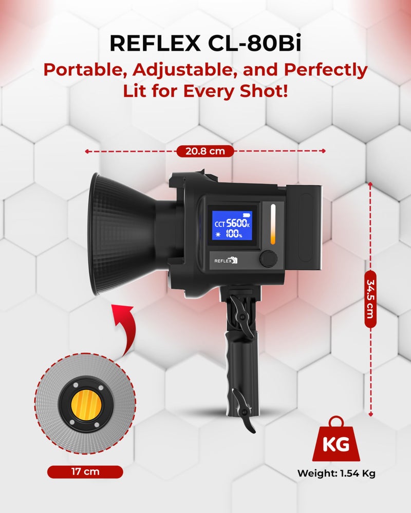 REFLEX CAMERA Professional 80W Handheld LED Photography Light â€“ Portable Studio Video Light, Continuous Lighting for Photography, Handheld LED Spotlight. 3200-5600K 18000lux/1m CRI97 12 Effects + RGB - Image 2