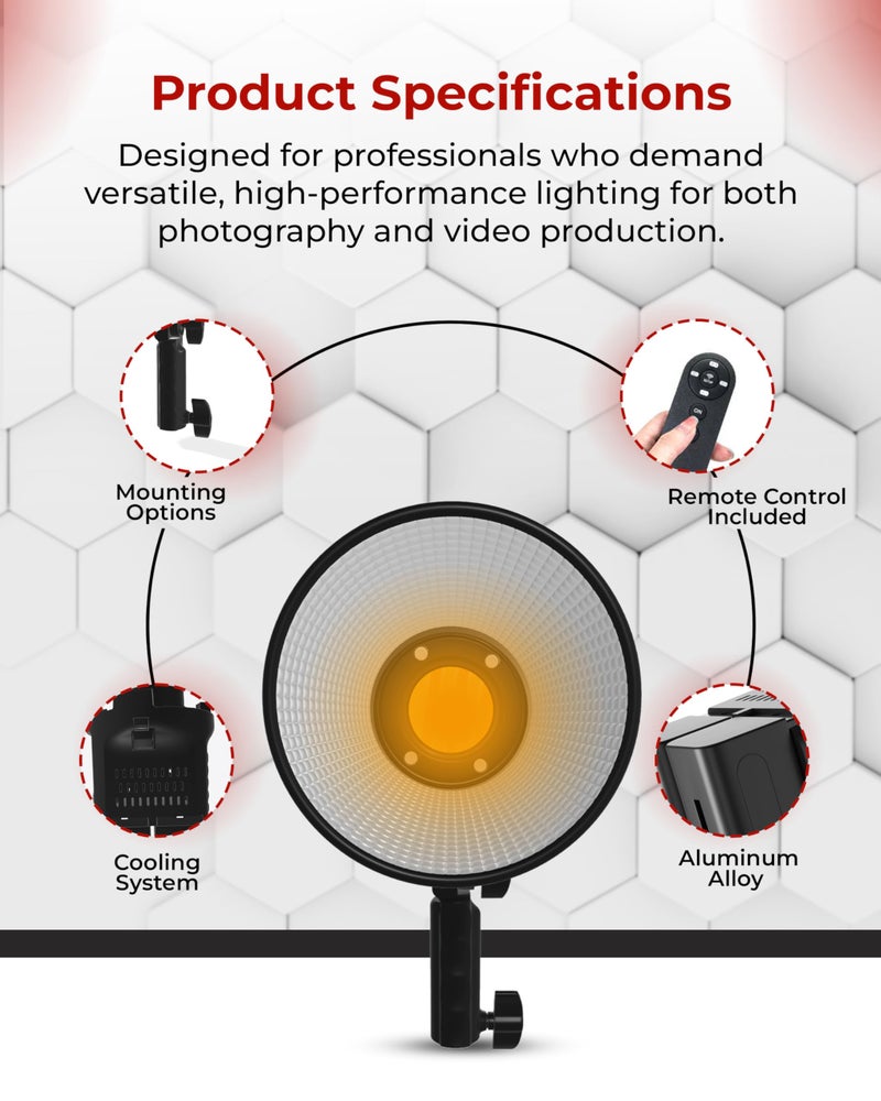 REFLEX CAMERA Professional 80W Handheld LED Photography Light â€“ Portable Studio Video Light, Continuous Lighting for Photography, Handheld LED Spotlight. 3200-5600K 18000lux/1m CRI97 12 Effects + RGB - Image 3