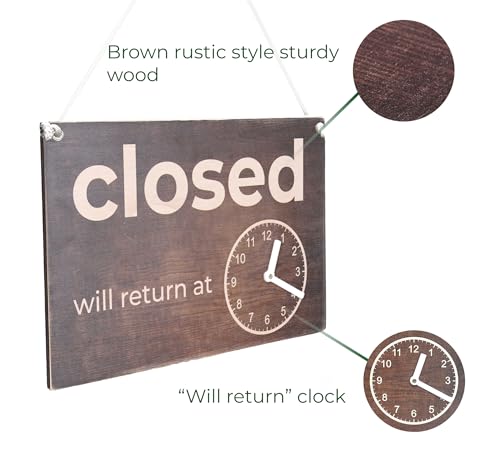 Toros.Store Double-Sided Open Sign with Clock - Rustic Wooden Open Closed Sign with Will Return Clock for Business, Vintage Wood, Decorative, for Door and Window, 12 х 8 Inches - Image 4