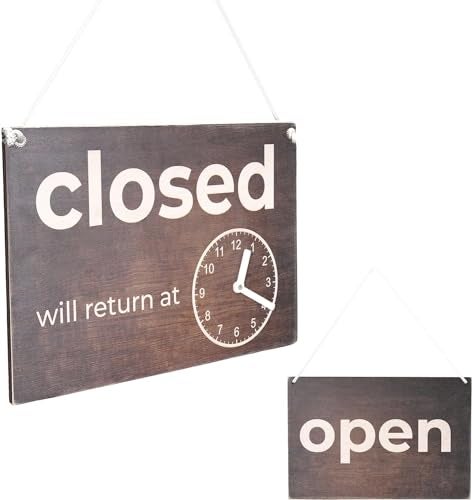 Toros.Store Double-Sided Open Sign with Clock - Rustic Wooden Open Closed Sign with Will Return Clock for Business, Vintage Wood, Decorative, for Door and Window, 12 х 8 Inches - Image 1