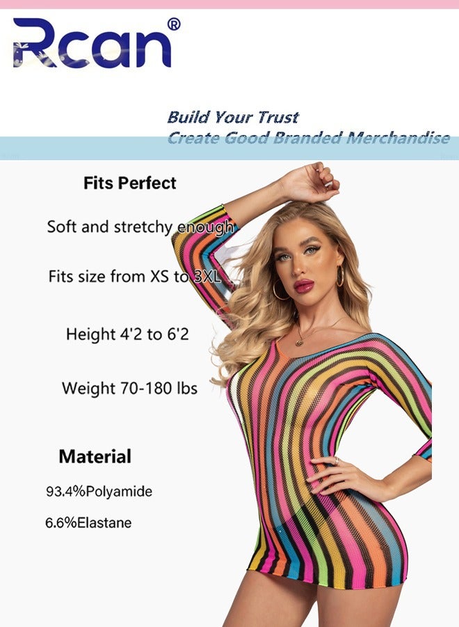 Rcan Lingerie for Women Stretchy Hollow Out Long Sleeves Dress Bodysuit Babydoll Exotic Underwear Nightwear Ladies Boudoir Outfits Clubwear Free Size - Image 3