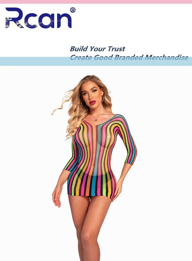 Rcan Lingerie for Women Stretchy Hollow Out Long Sleeves Dress Bodysuit Babydoll Exotic Underwear Nightwear Ladies Boudoir Outfits Clubwear Free Size - Image 4