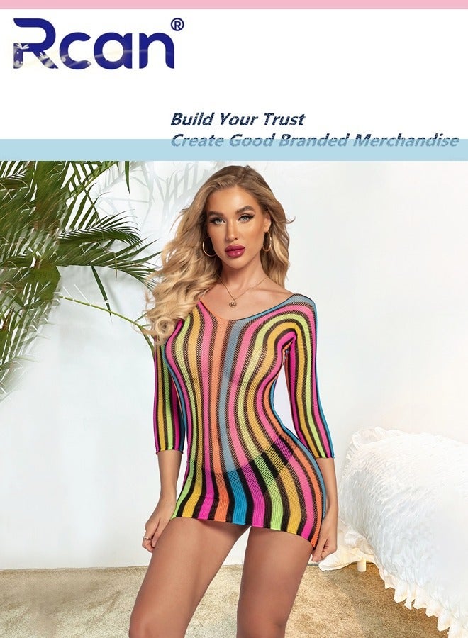 Rcan Lingerie for Women Stretchy Hollow Out Long Sleeves Dress Bodysuit Babydoll Exotic Underwear Nightwear Ladies Boudoir Outfits Clubwear Free Size - Image 2