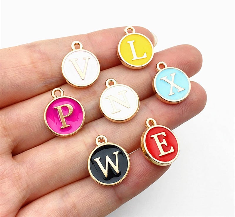 Kinteshun Alphabet Letter Charms,Initial A-Z Alphabet Round Double-side Enamel Letters Charm Pendant Bead for DIY Personalized Jewelry Making Findings(4 sets/104pcs) - Image 3