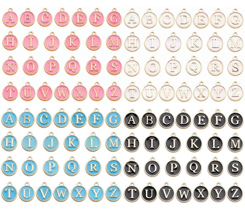 Kinteshun Alphabet Letter Charms,Initial A-Z Alphabet Round Double-side Enamel Letters Charm Pendant Bead for DIY Personalized Jewelry Making Findings(4 sets/104pcs) - Image 1