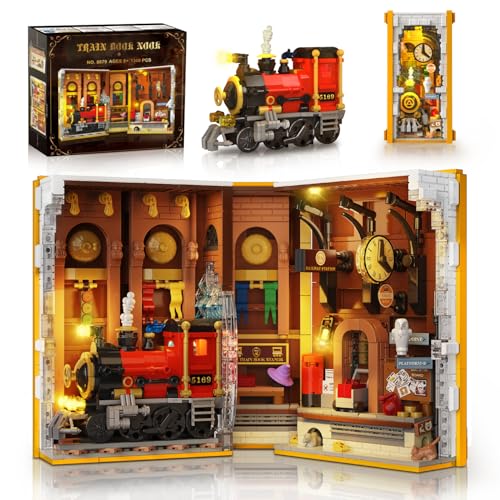 HOGOKIDS Magic Train Station Book Nook Building Set with Light 1300 PCS Booknook Building Toys for Bookshelf Home Decor DIY Miniature House Model Kit Gifts for Adults Boys Girls Age 10 - Image 1