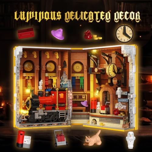 HOGOKIDS Magic Train Station Book Nook Building Set with Light 1300 PCS Booknook Building Toys for Bookshelf Home Decor DIY Miniature House Model Kit Gifts for Adults Boys Girls Age 10 - Image 5
