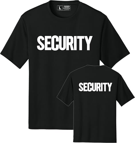 NYC FACTORY Men's Security T-Shirt Screen-Printed Front & Back (Black/White, Large) - Image 2