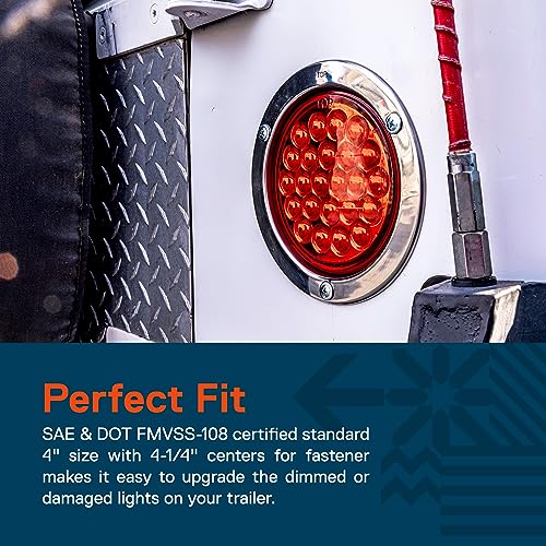 ONLINE LED STORE TRUE MODS 2pc 4" Inch Round 10 LED Trailer Tail Lights [DOT FMVSS 108] [SAE STI] [Stainless Steel Chrome Bezel & Connector Plug] Stop Brake Lights Compatible with Jeep TJ Semi Truck RV Flatbed Camper - Image 2